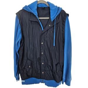 RVCA Hoodie Hoodie Jacket Men L Blue Black Snap Front Sweatshirt Jacket Outdoor